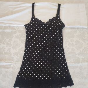 Vintage Y2K  My Favorite Tank Polka Dot Lace Trim Tank Top Small 90s Stretch